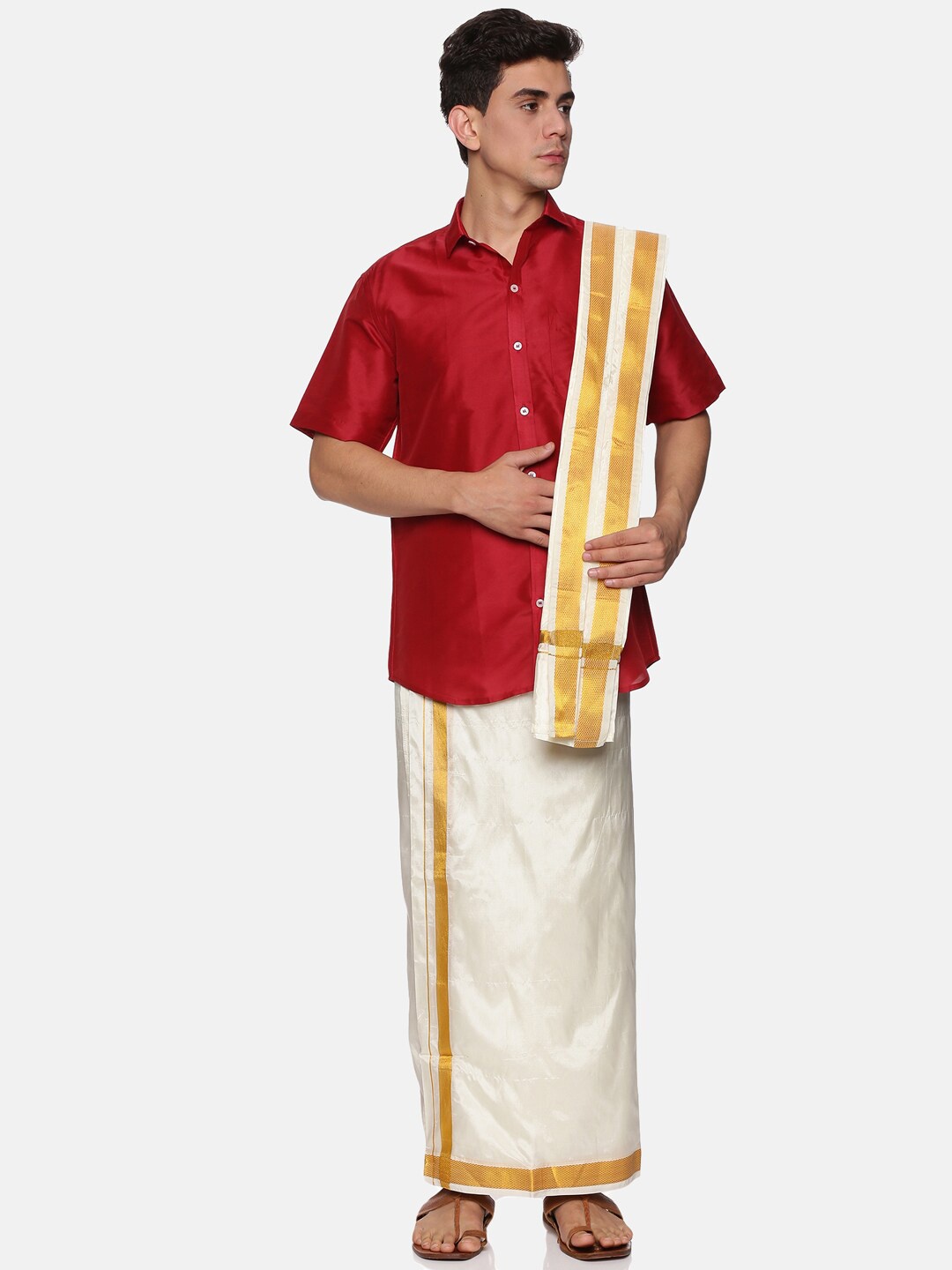 

Sethukrishna Men Maroon & White Shirt with Dhoti Pant