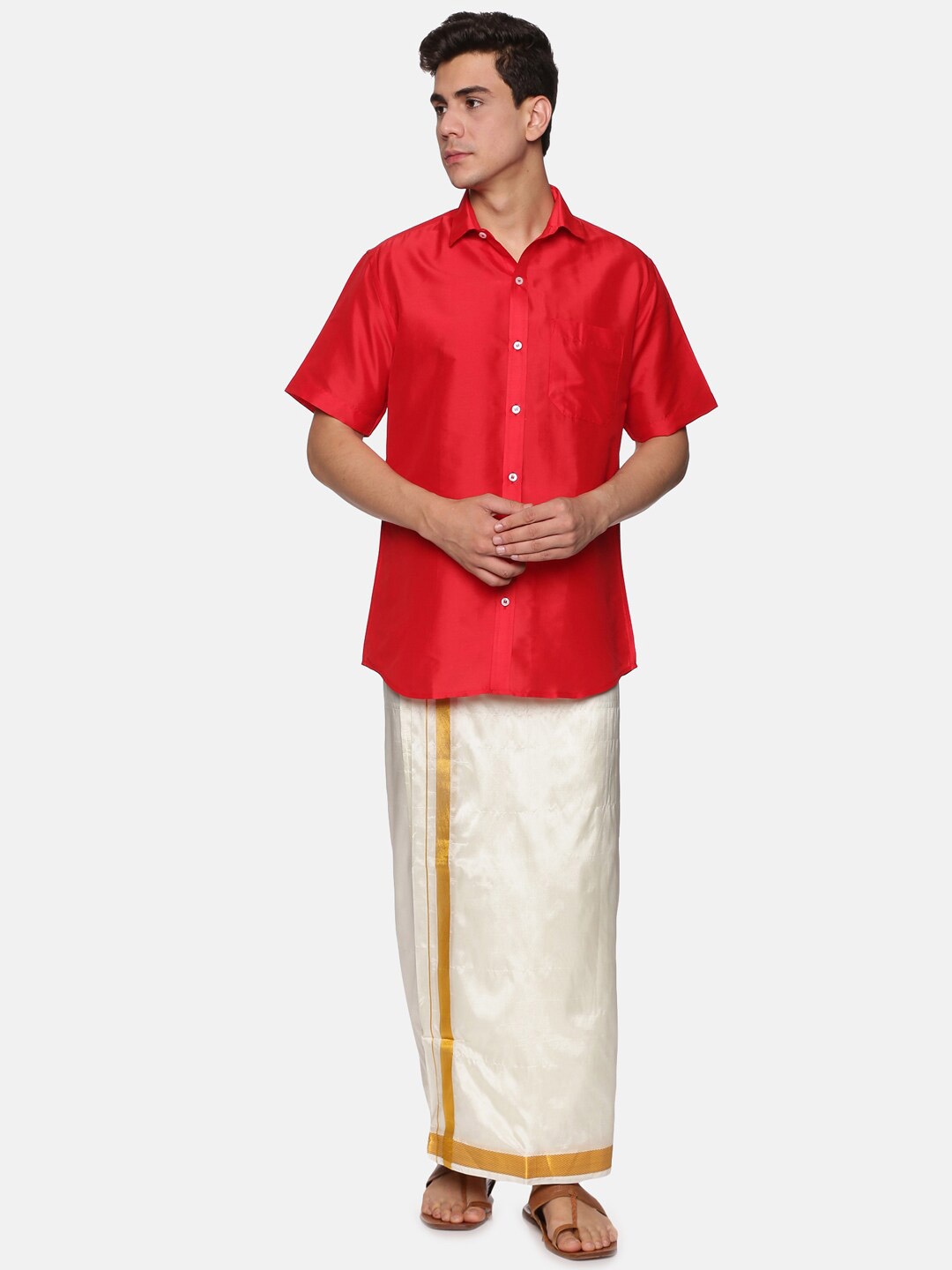 

Sethukrishna Men Red & Cream-Coloured Solid Shirt