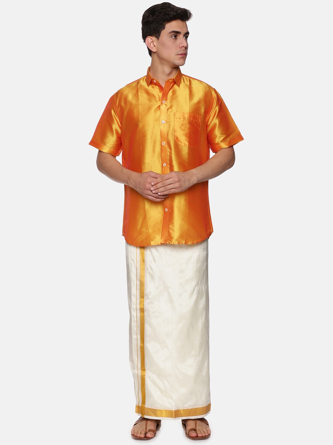 

Sethukrishna Men Yellow & White Shirt with Dhoti Pant