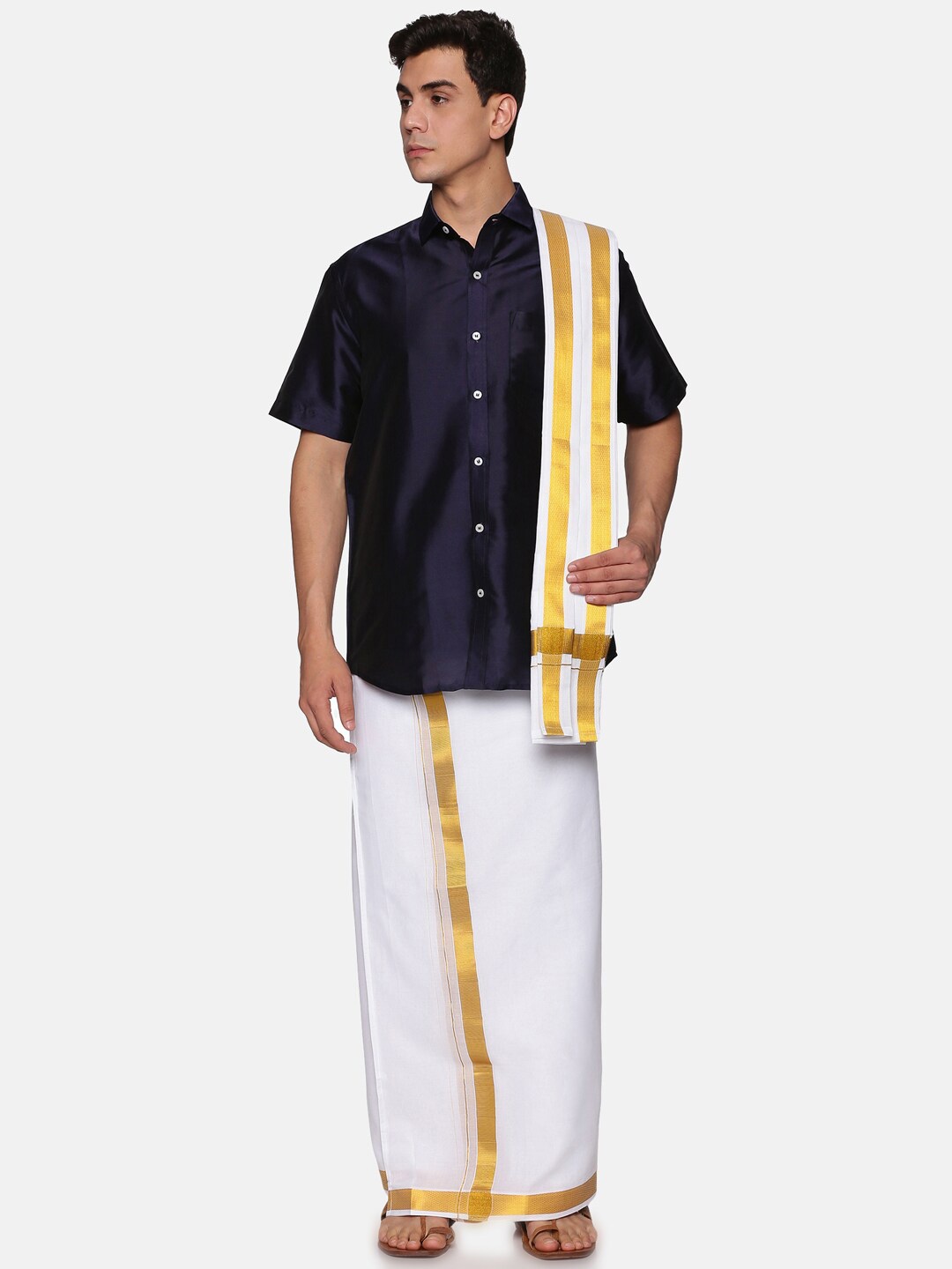 

Sethukrishna Men Blue & White Shirt & Dhoti