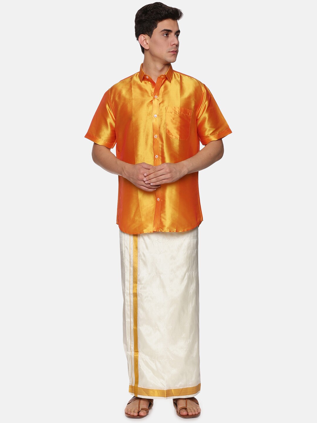 

Sethukrishna Men Yellow & White Shirt with Dhoti