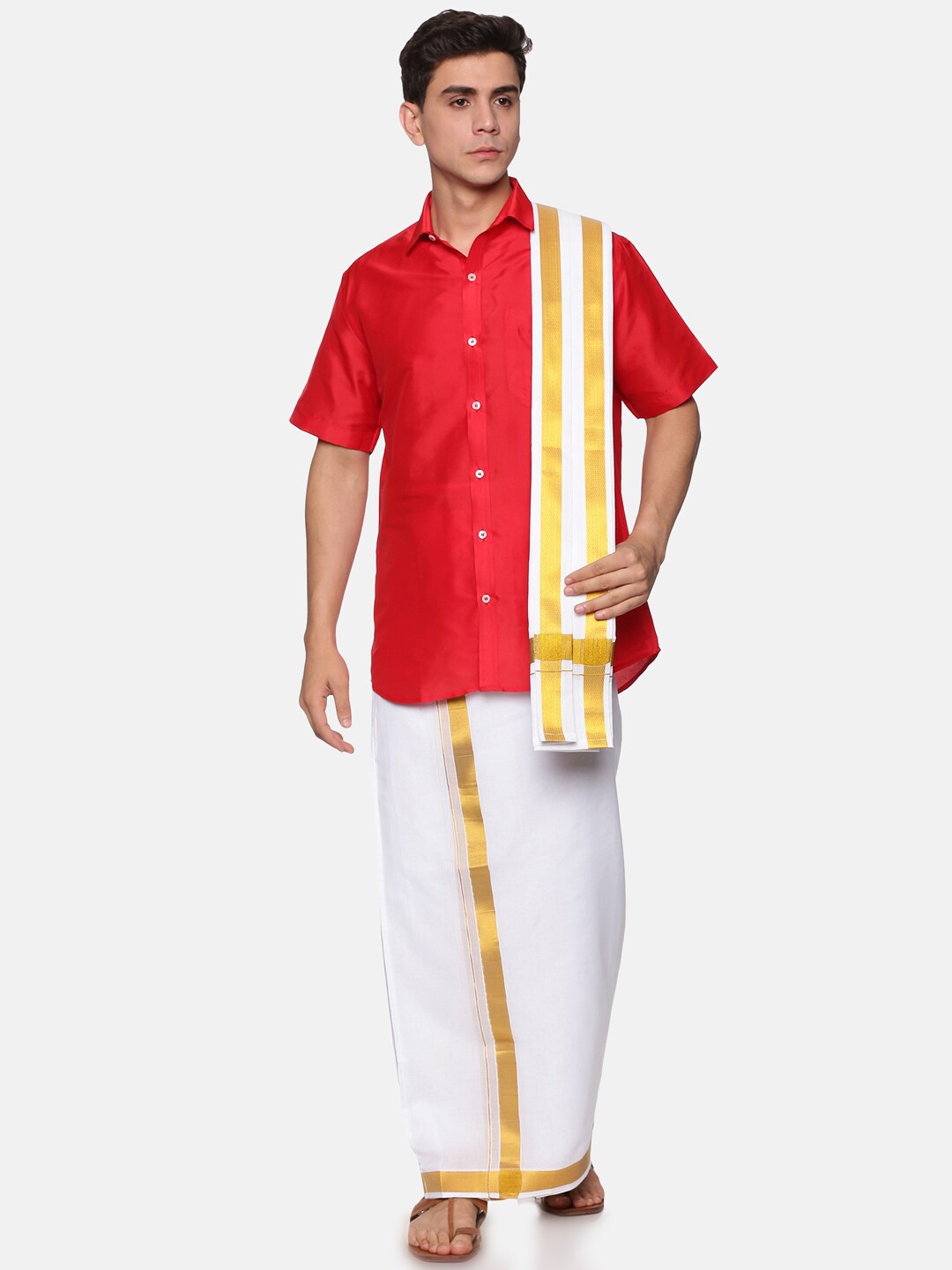 

Sethukrishna Men Red & White Shirt & Dhoti