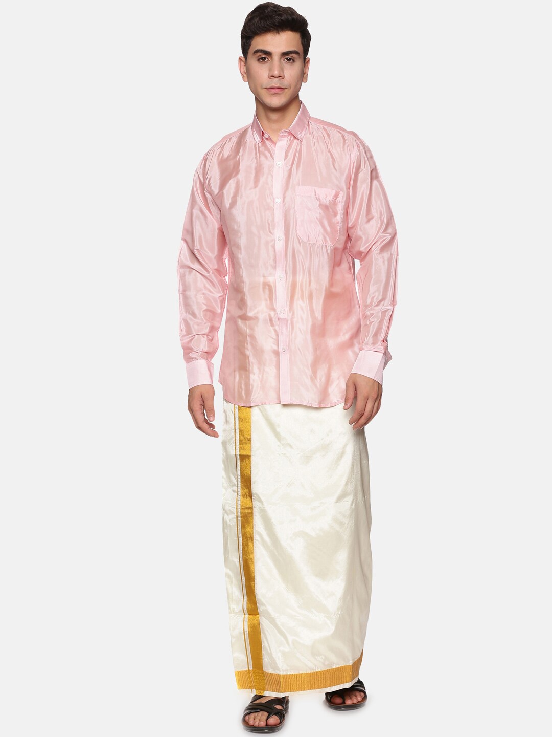 

Sethukrishna Men Pink & White Shirt with Dhoti Pants