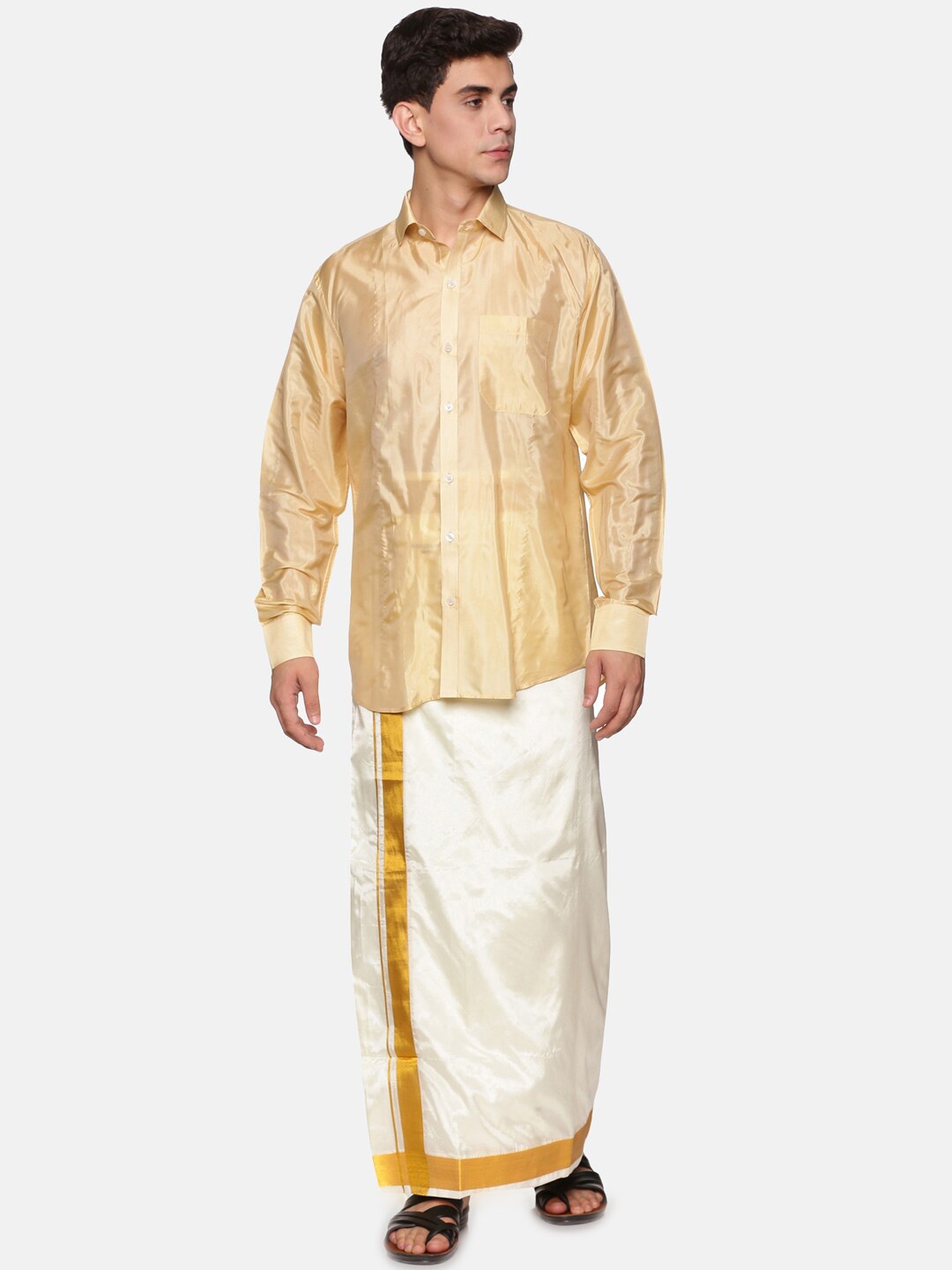 

Sethukrishna Men Beige & White Shirt with Dhotis