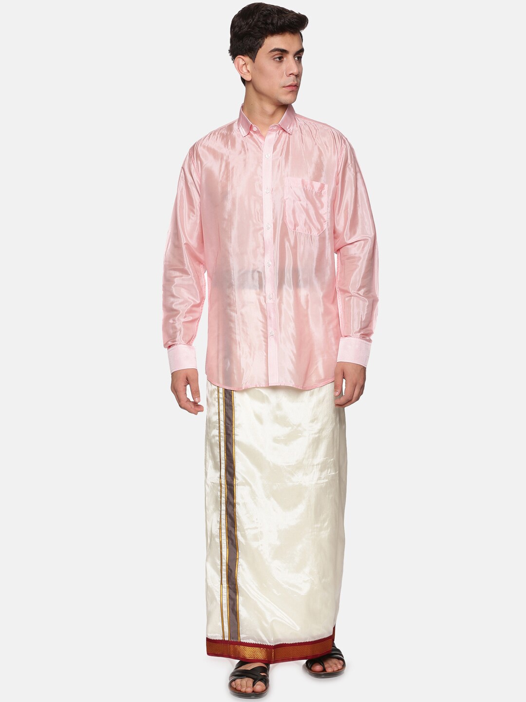 

Sethukrishna Men Pink & White Shirt with Dhoti Pants