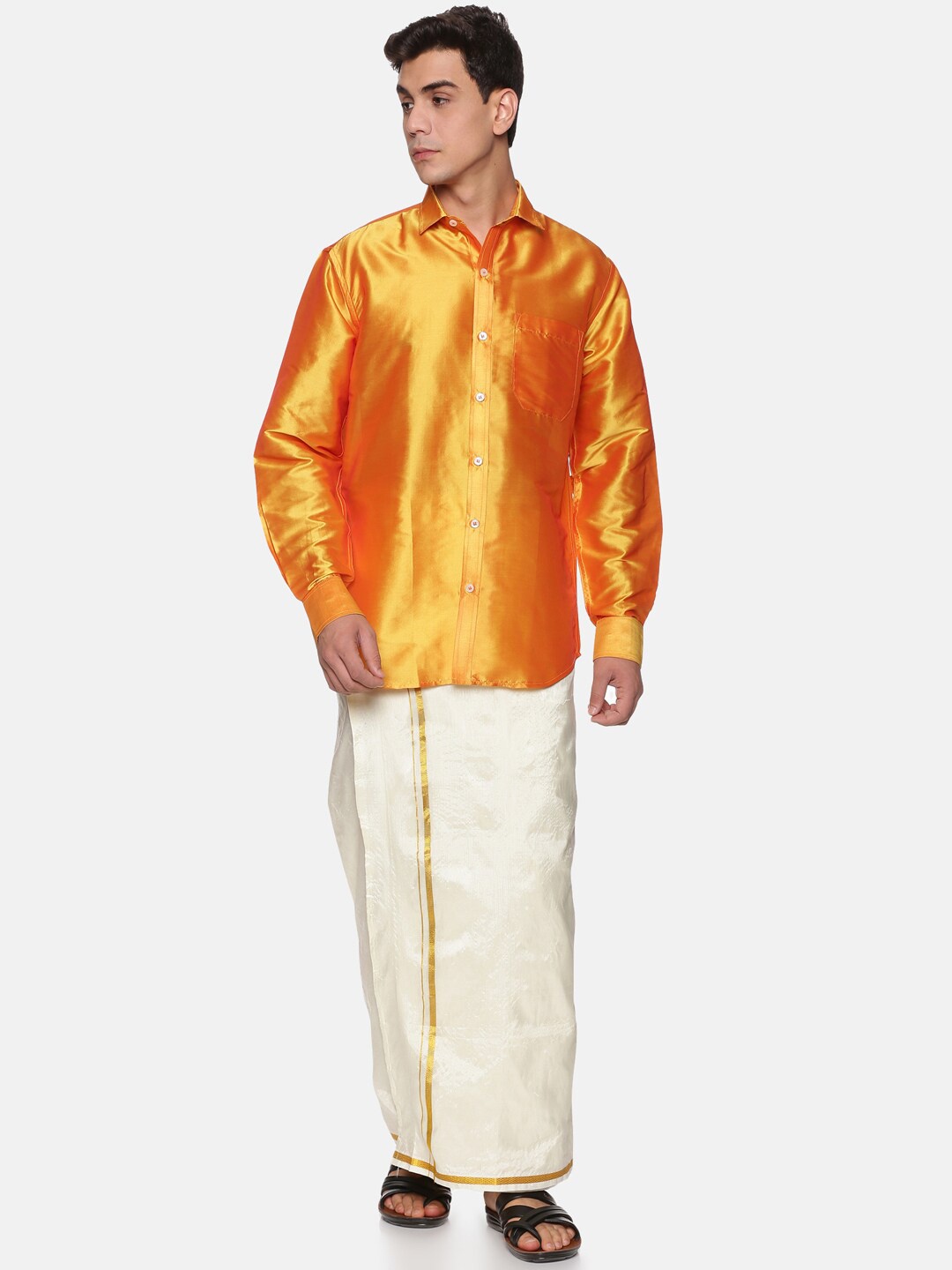 

Sethukrishna Men Yellow & White Shirt with Dhoti