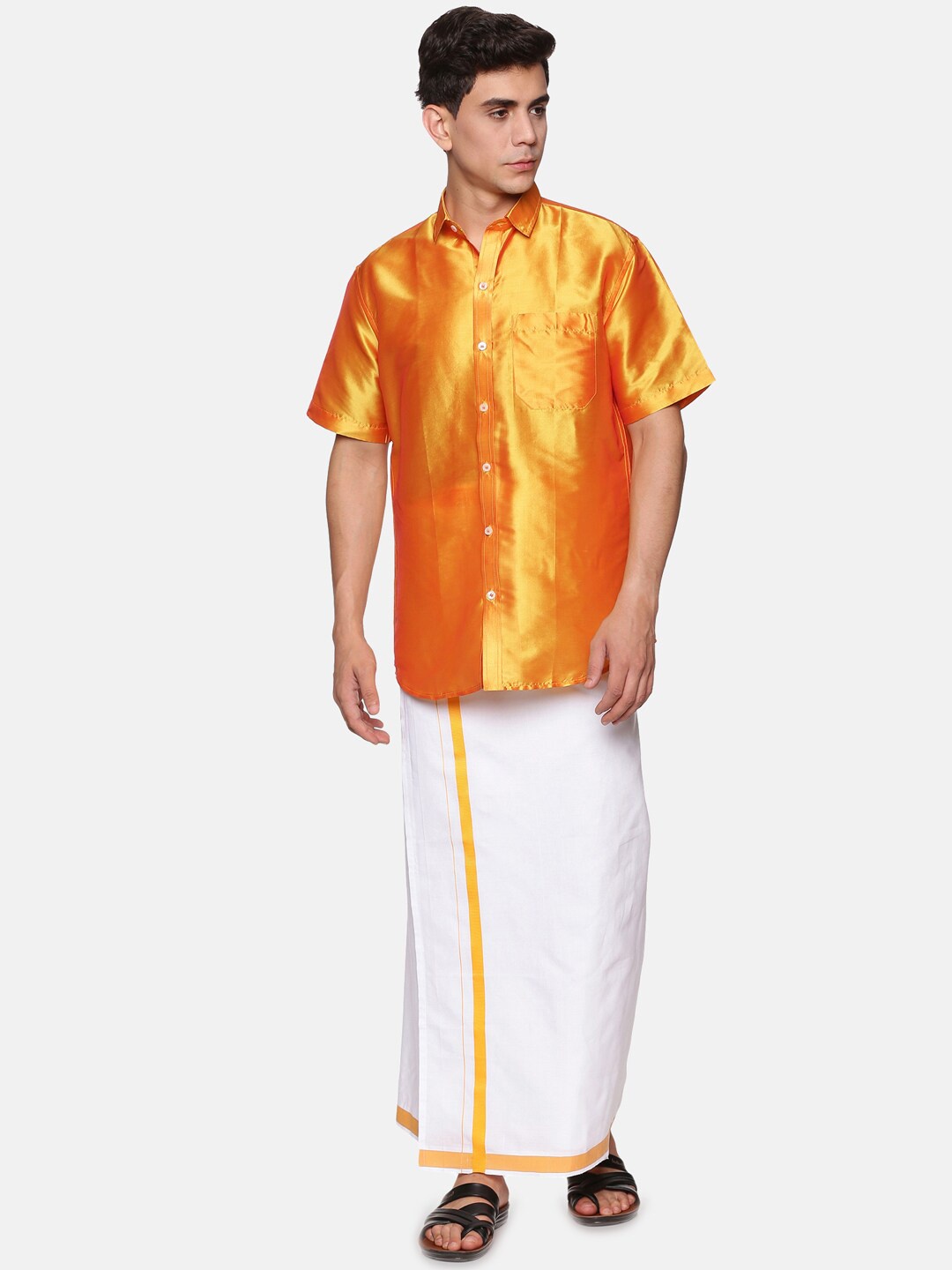 

Sethukrishna Men Yellow & White Shirt with Dhoti Pants