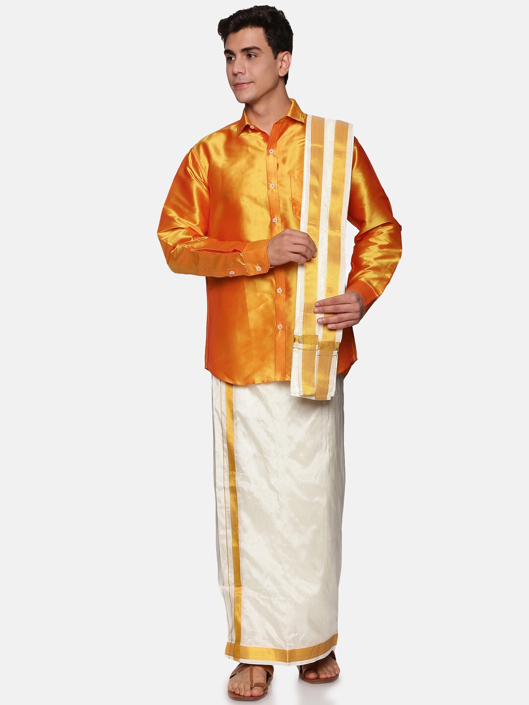 

Sethukrishna Men Yellow & White Shirt with Dhoti