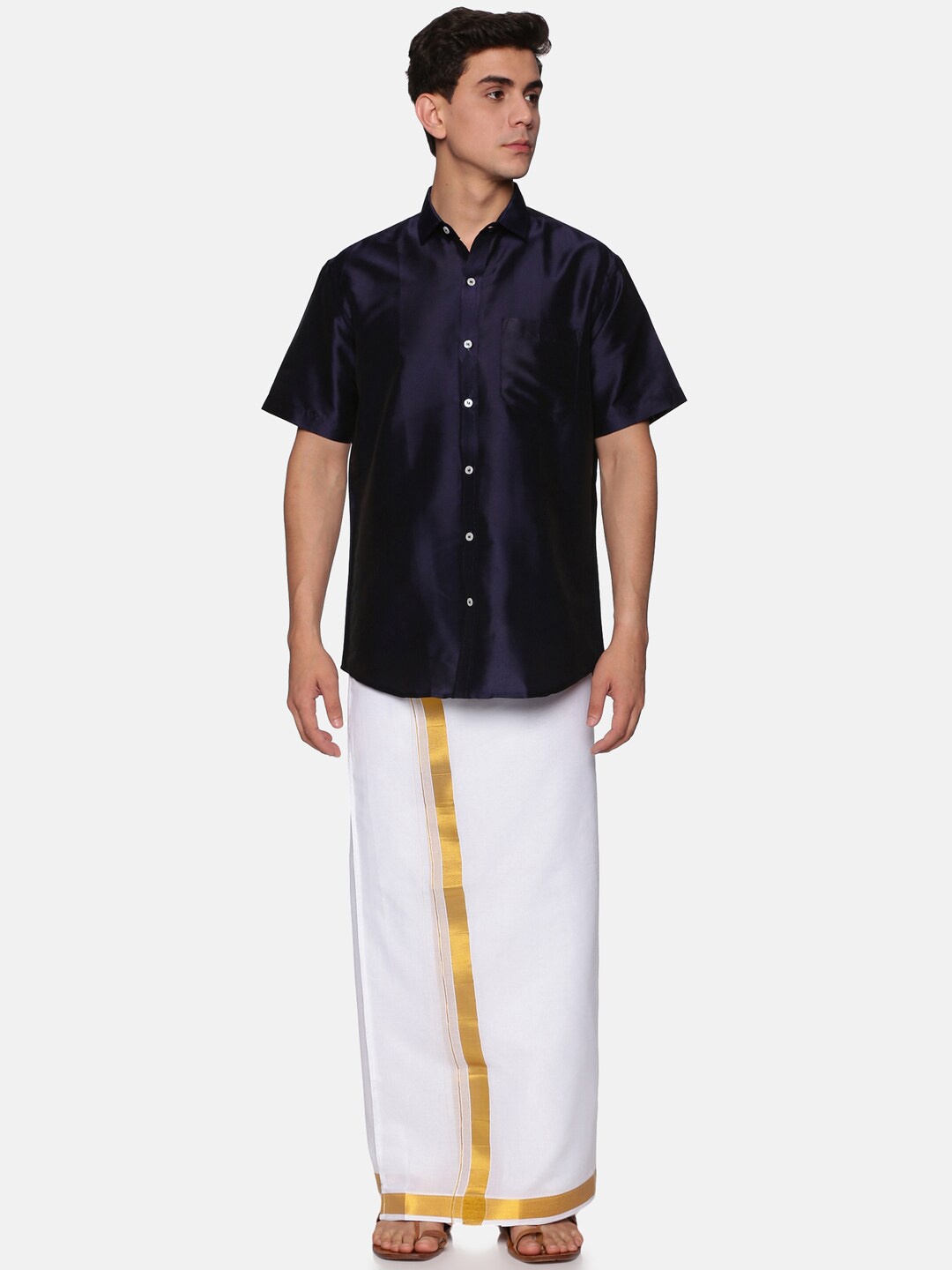 

Sethukrishna Men Blue Shirt with Veshti Set