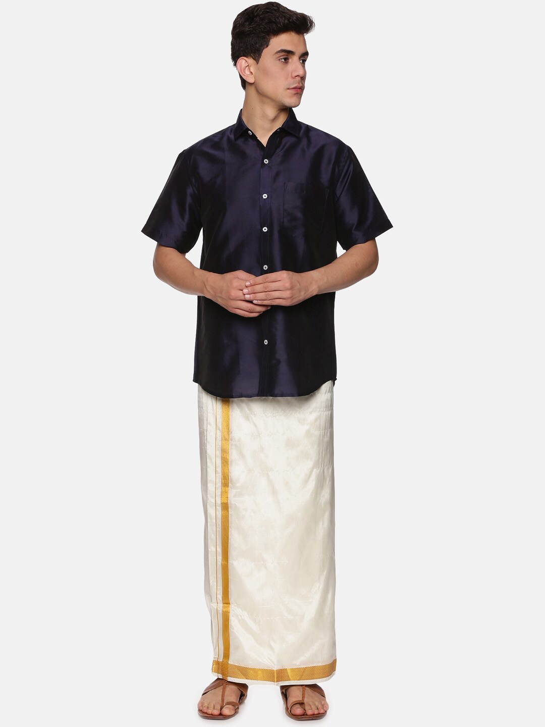 

Sethukrishna Men Blue & White Shirt with Dhoti