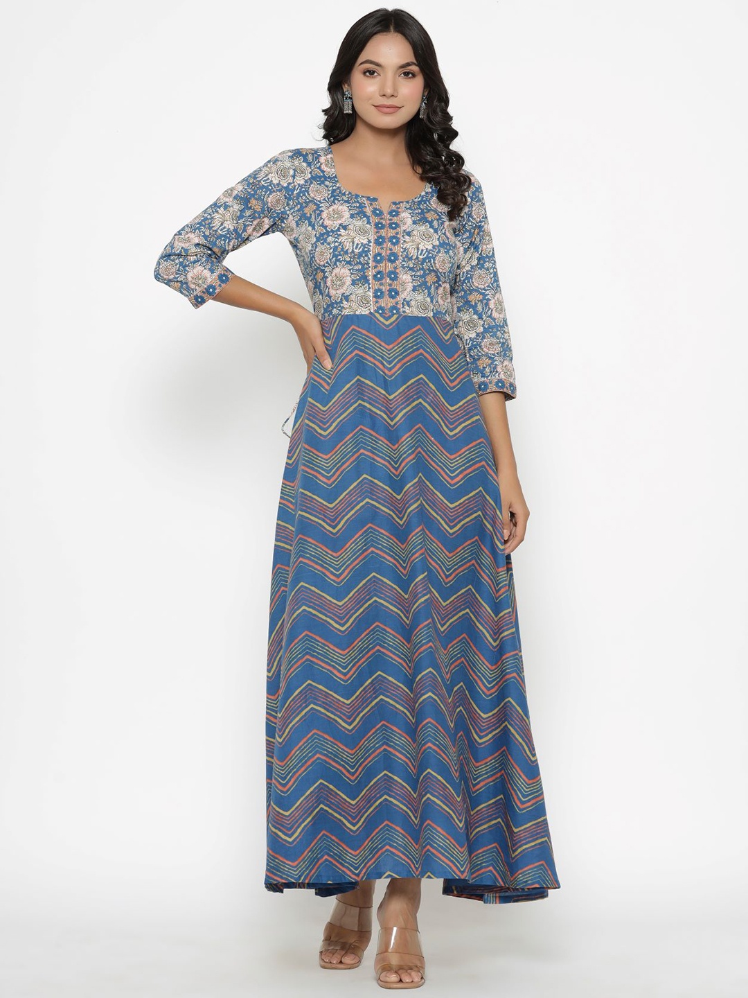 

PARCHHAI Women Blue Floral Printed Keyhole Neck Floral Anarkali Kurta