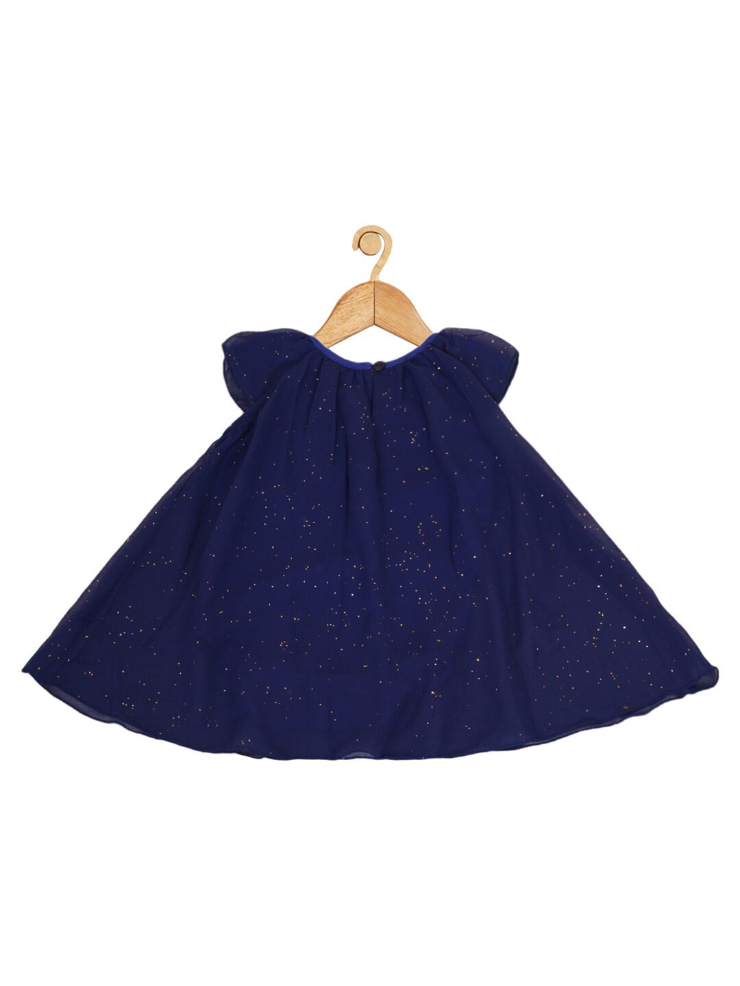 

Creative Kids Navy Blue A-Line Flared Embellished Cap Sleeves Romper Dress