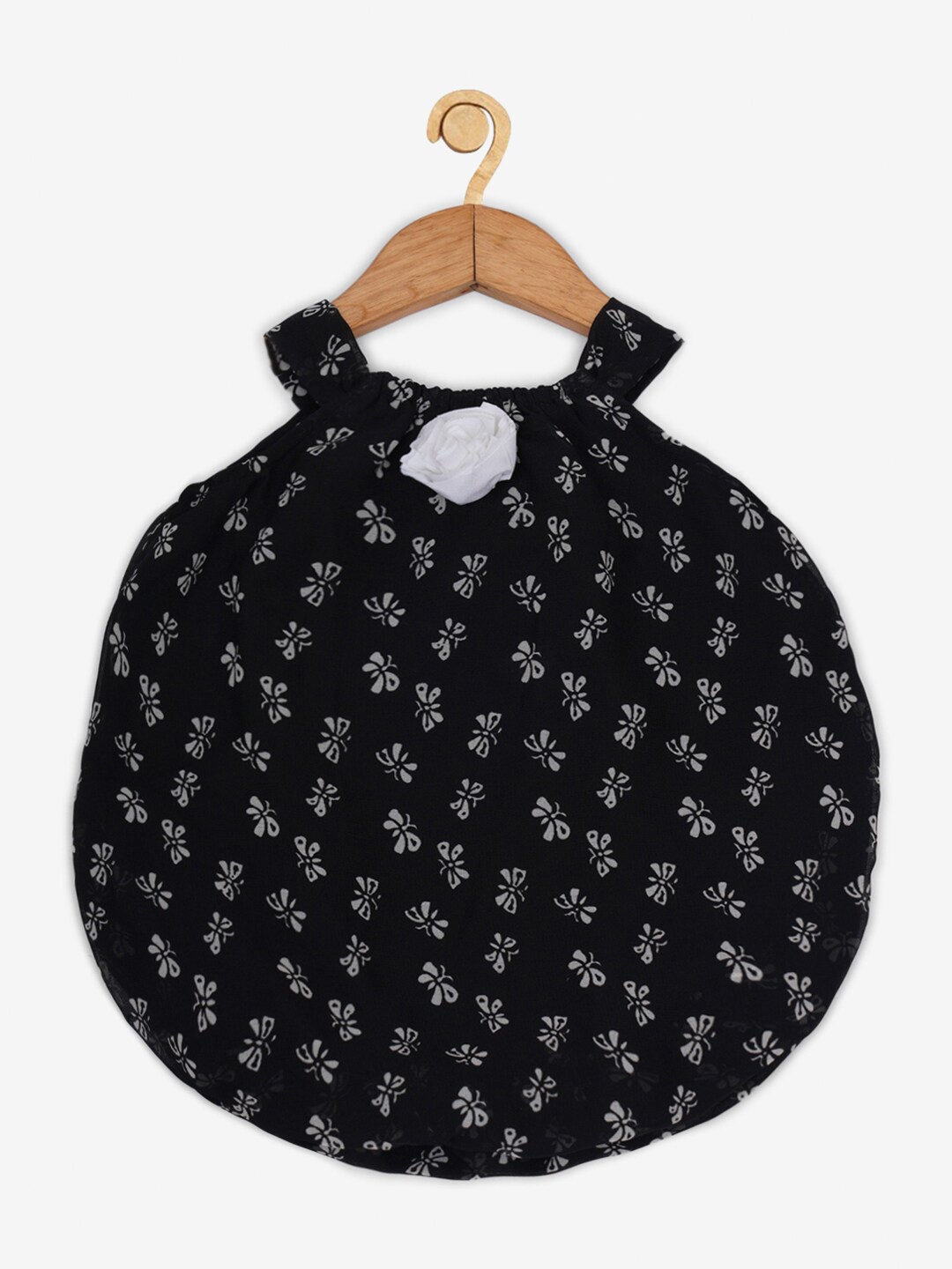 

Creative Kids Girls Black Printed Floral Sleeveless Balloon Dress