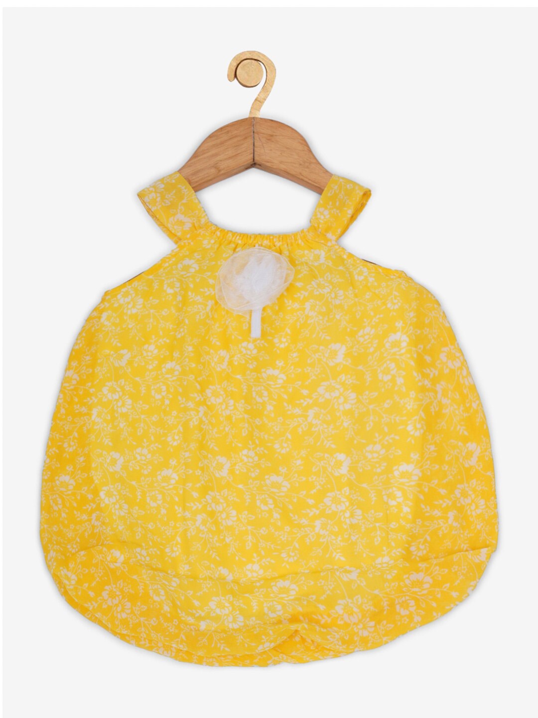 

Creative Kids Girls Yellow Floral Print Shoulder Strap Balloon Dress