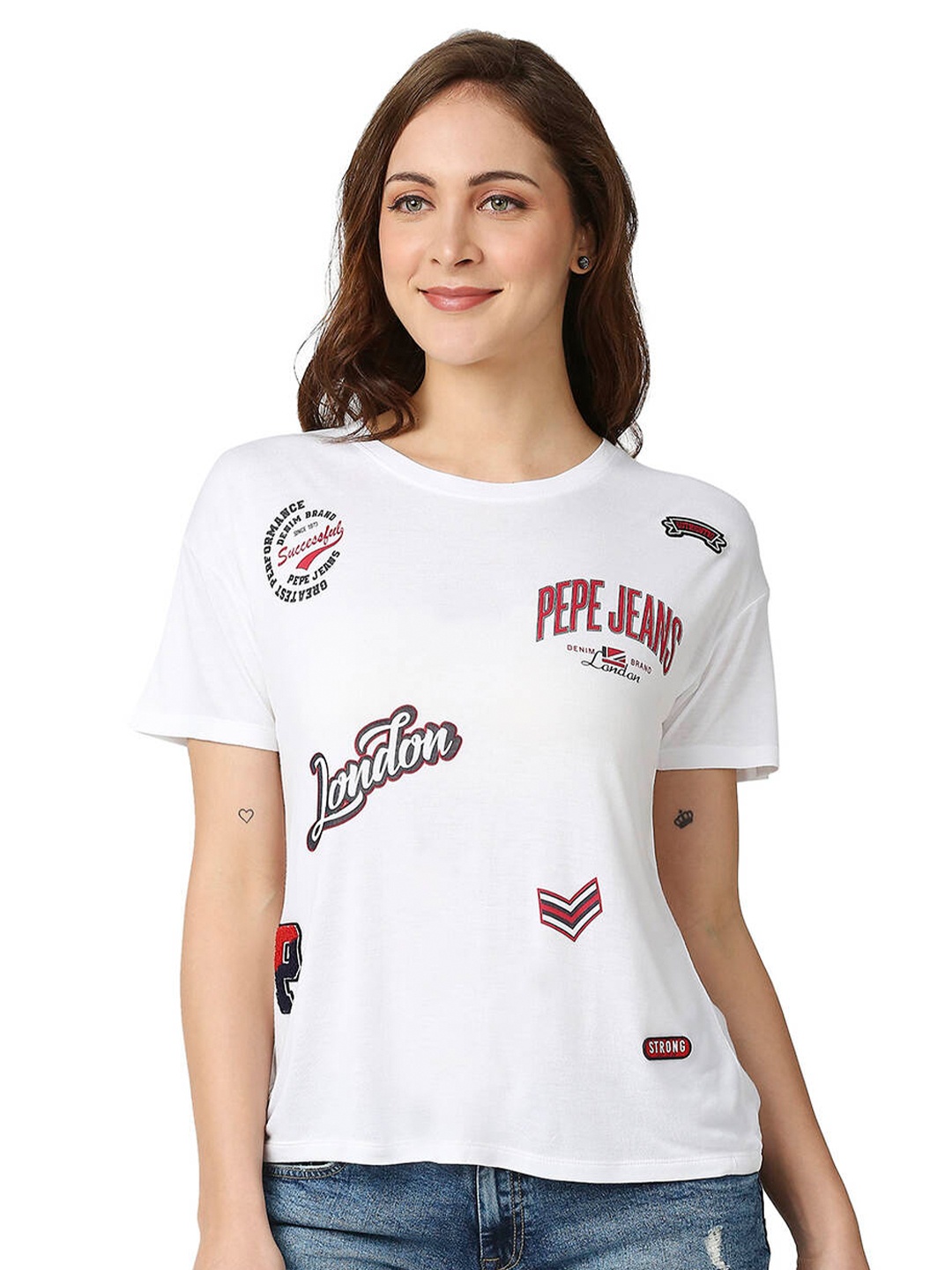 

Pepe Jeans Women White Placement Printed T-shirt