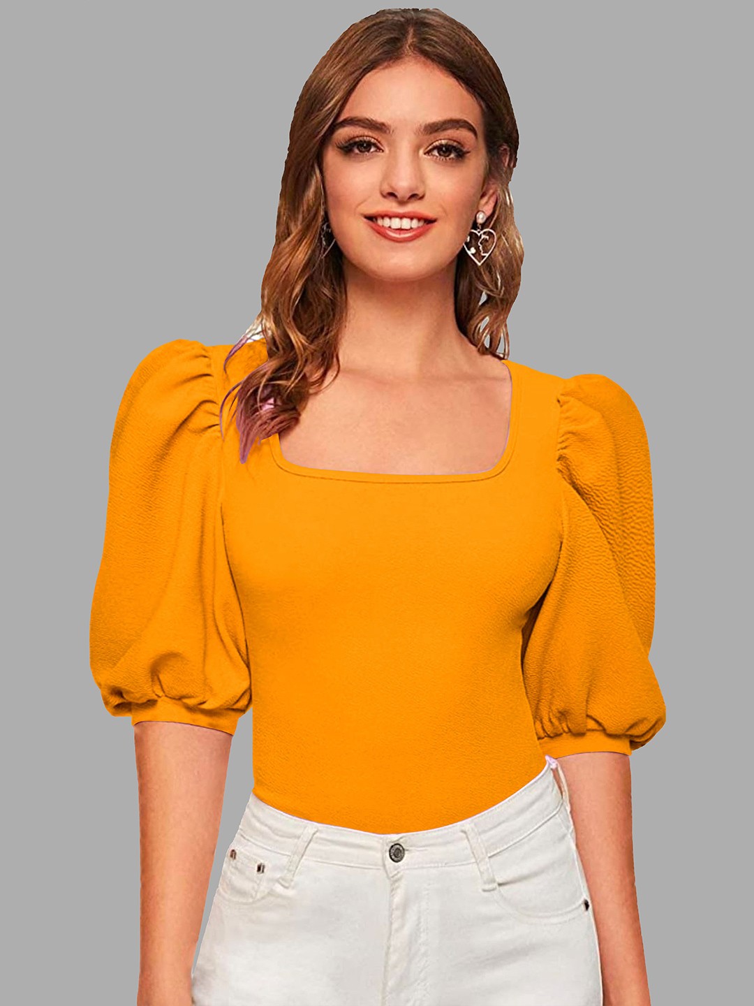 

Dream Beauty Fashion Woman Puff Sleeve Top, Yellow