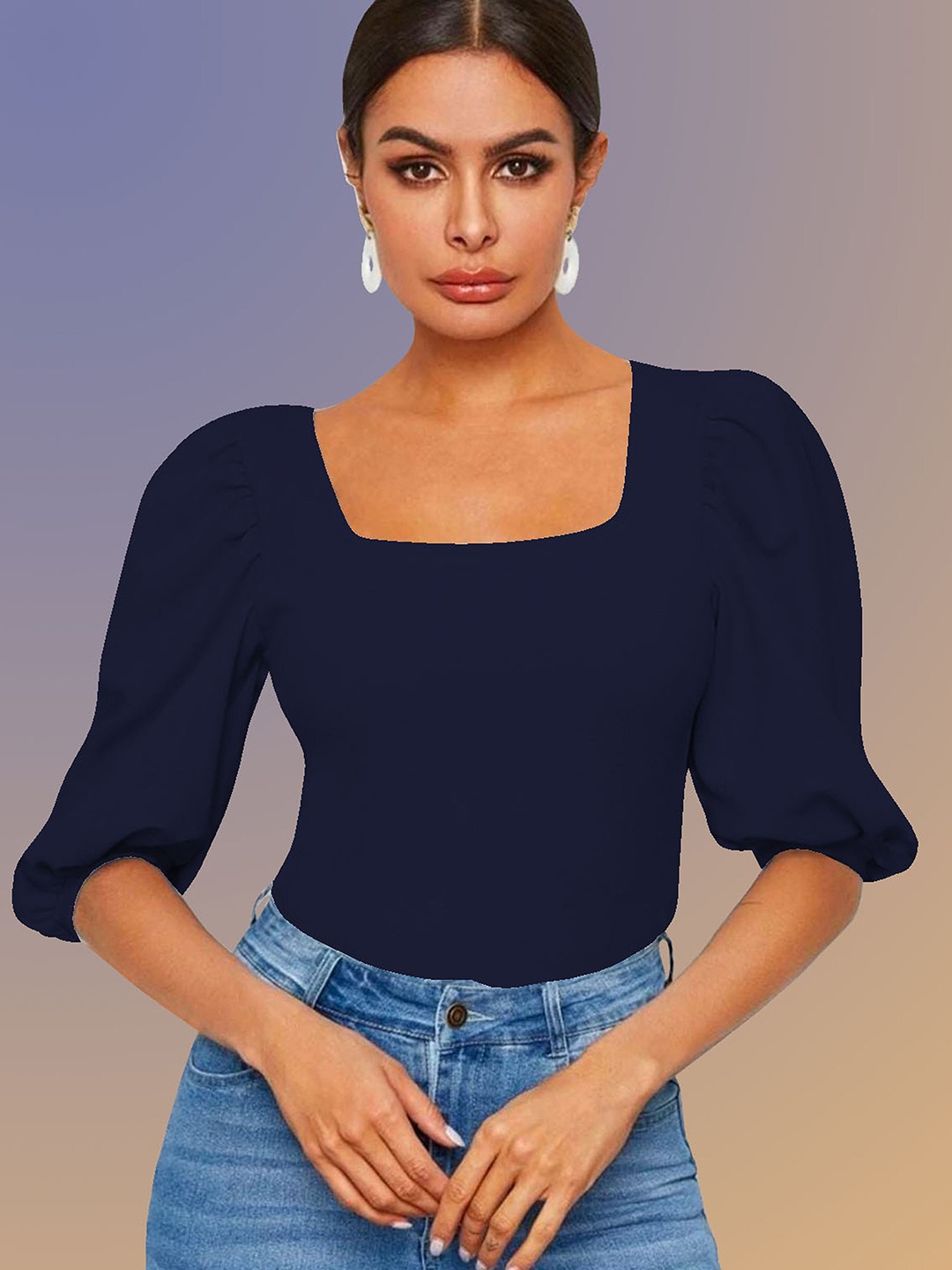 

Dream Beauty Fashion Women Navy Blue Puff sleeve Top