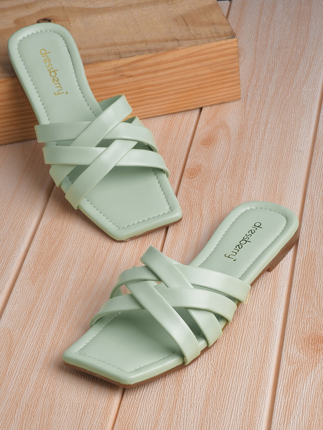 

DressBerry Women Green Square Toe Flats