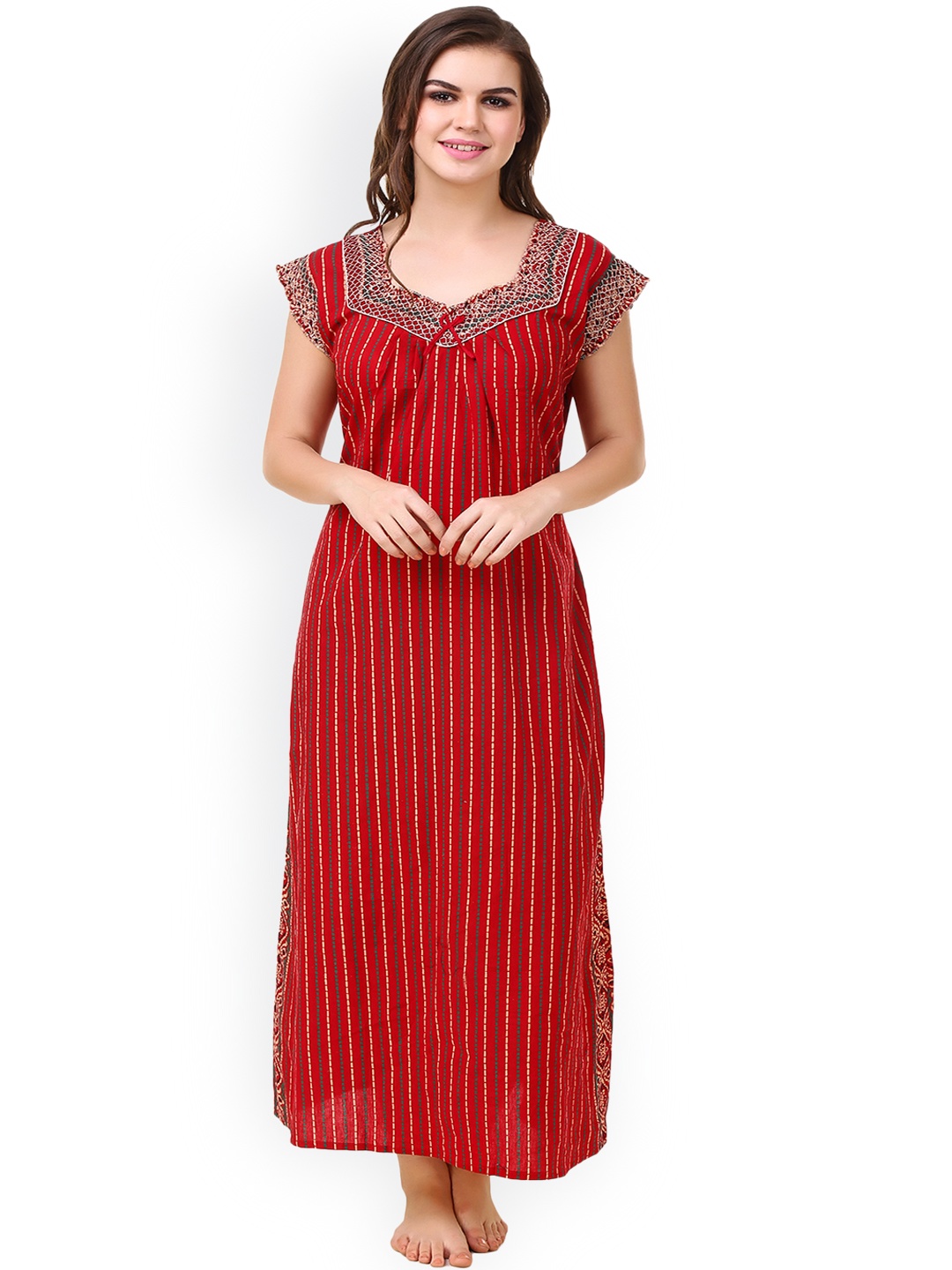 

Masha Red Striped Maxi Nightdress NT-A128-898