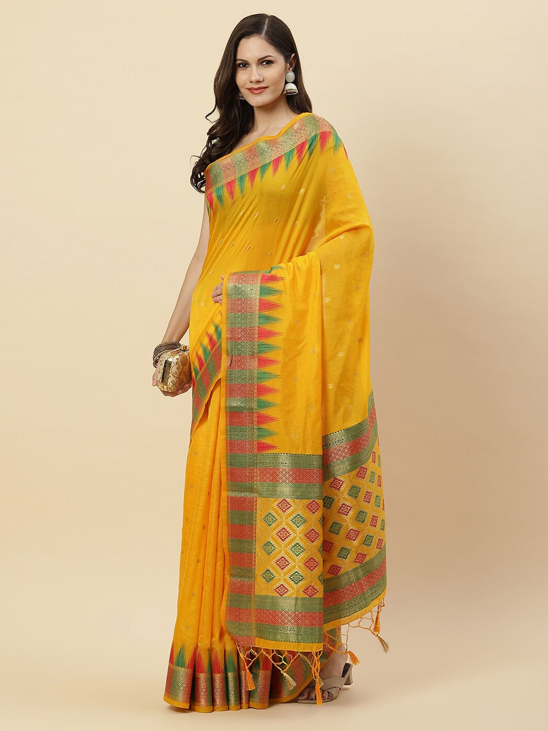 

Meena Bazaar Yellow & Green Zari Art Silk Saree
