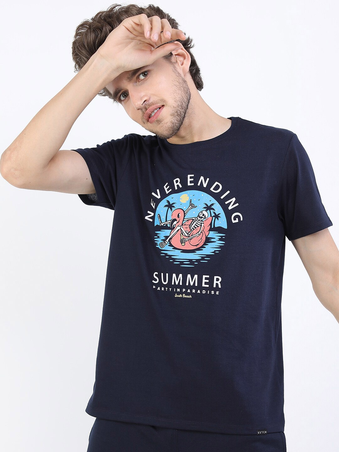

KETCH Men Navy Blue Typography Printed Slim Fit T-shirt