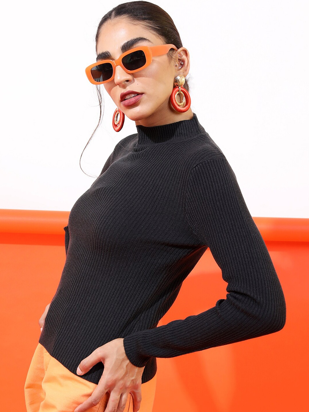 

Tokyo Talkies Women Black High Neck Pullover