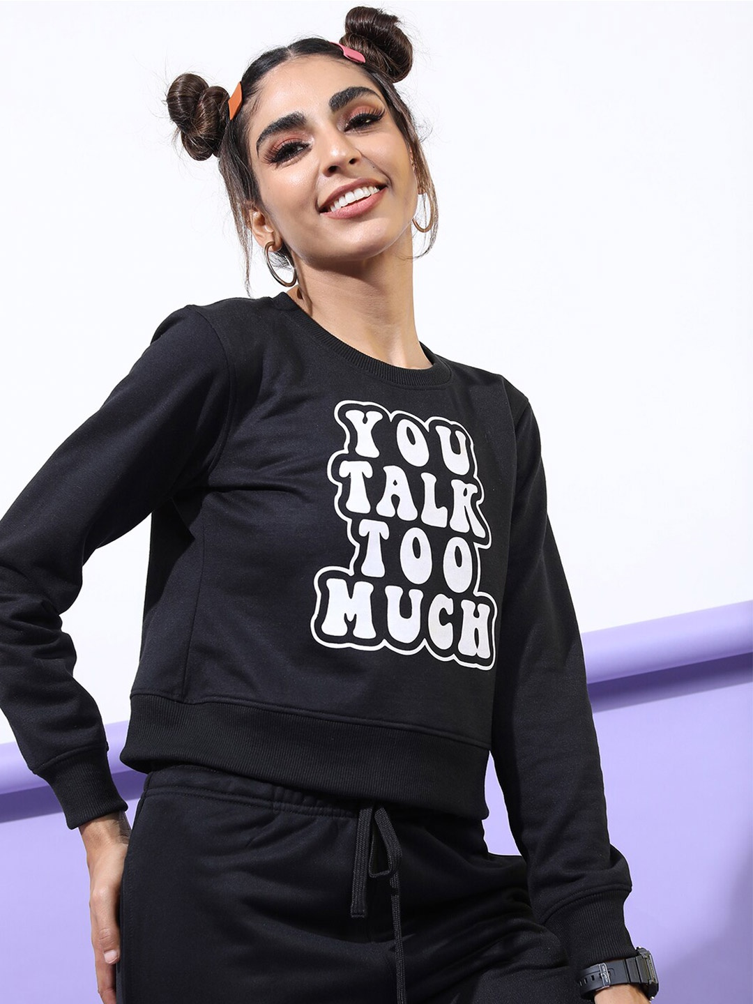 

Tokyo Talkies Women Black Printed Sweatshirt