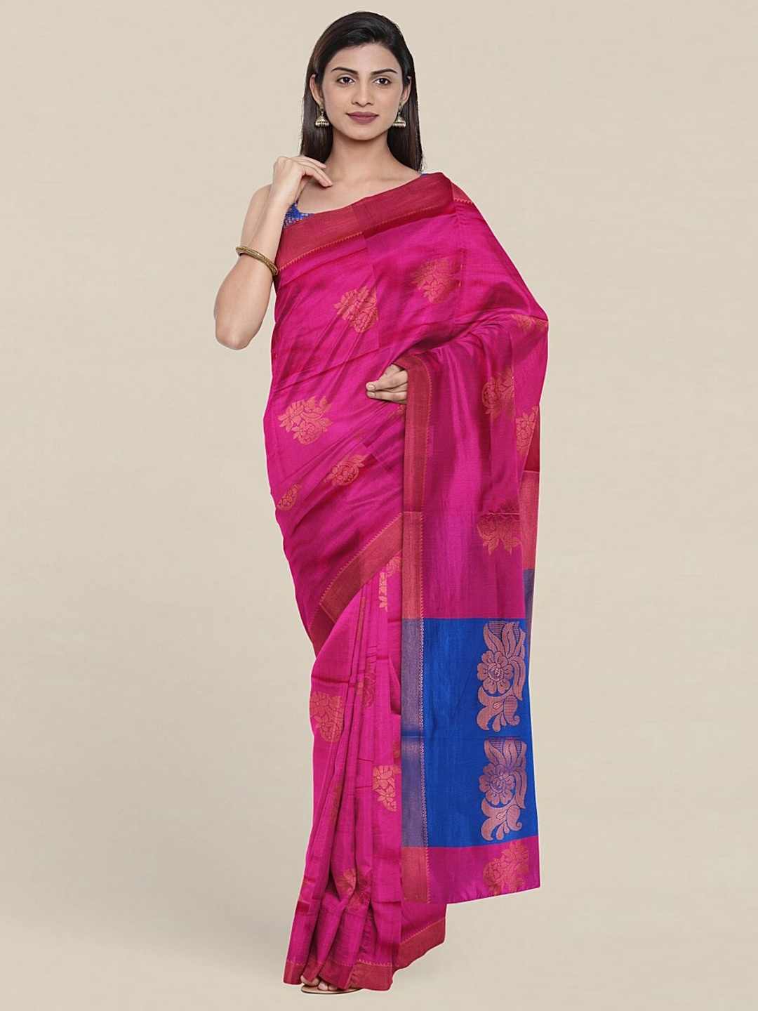 

Pothys Pink & Blue Woven Design Zari Pure Cotton Saree