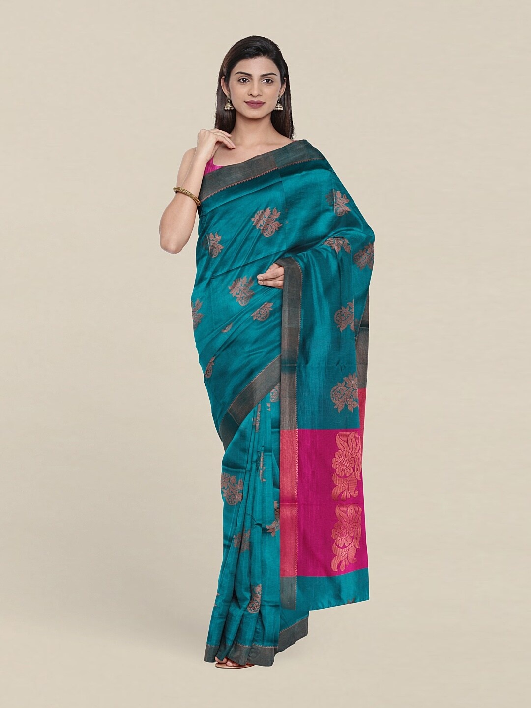 

Pothys Green & Pink Woven Design Zari Pure Cotton Saree