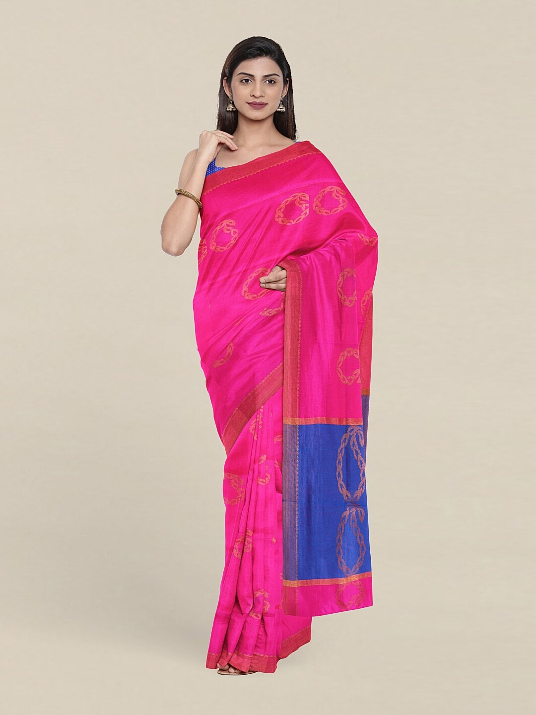 

Pothys Pink & Blue Woven Design Zari Pure Cotton Saree