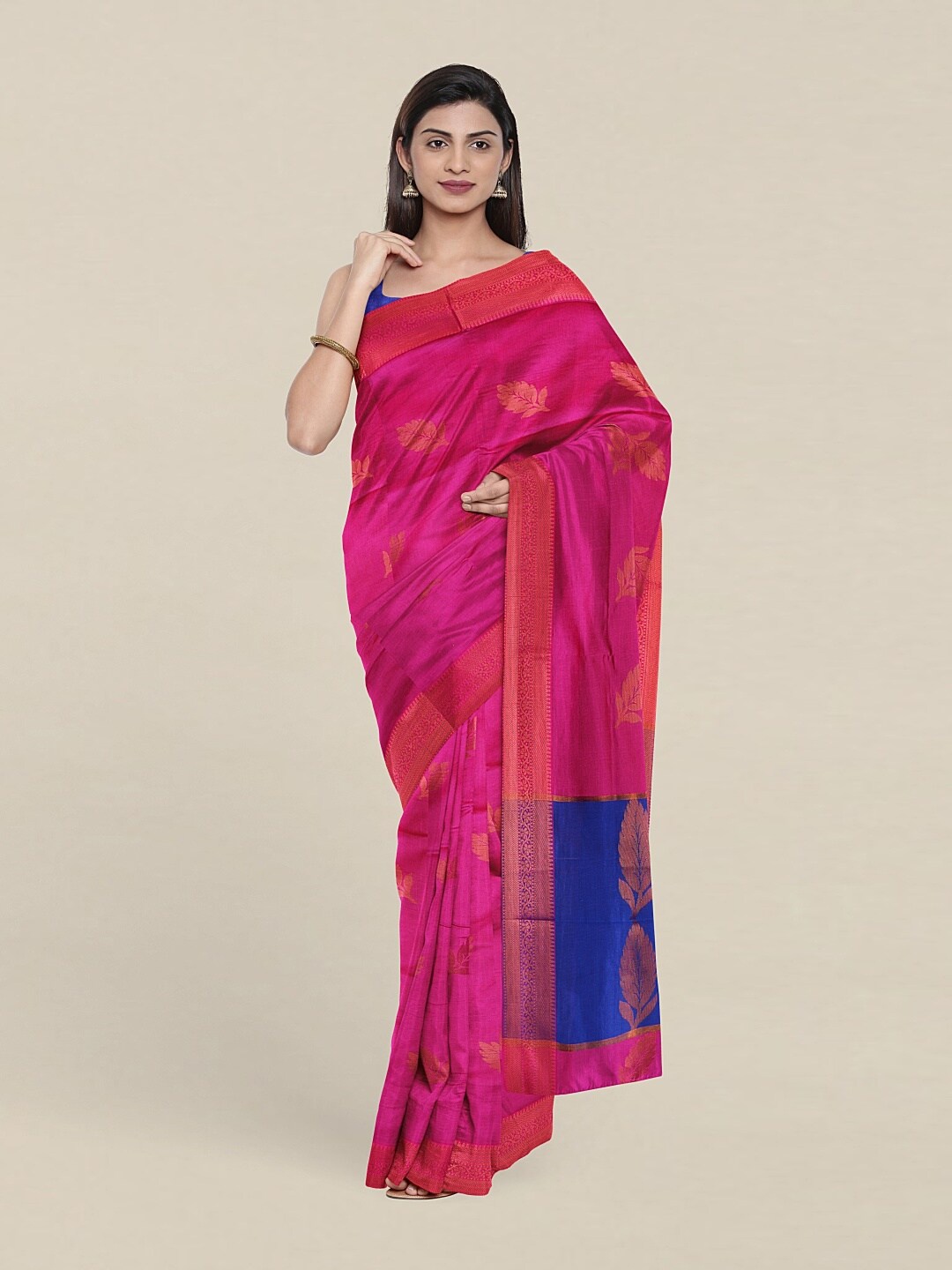 

Pothys Pink & Blue Floral Zari Pure Cotton Saree