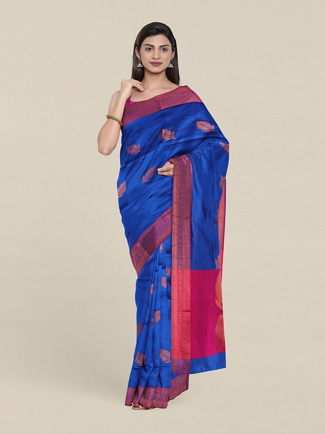 

Pothys Blue & Pink Ethnic Motifs Zari Pure Cotton Saree