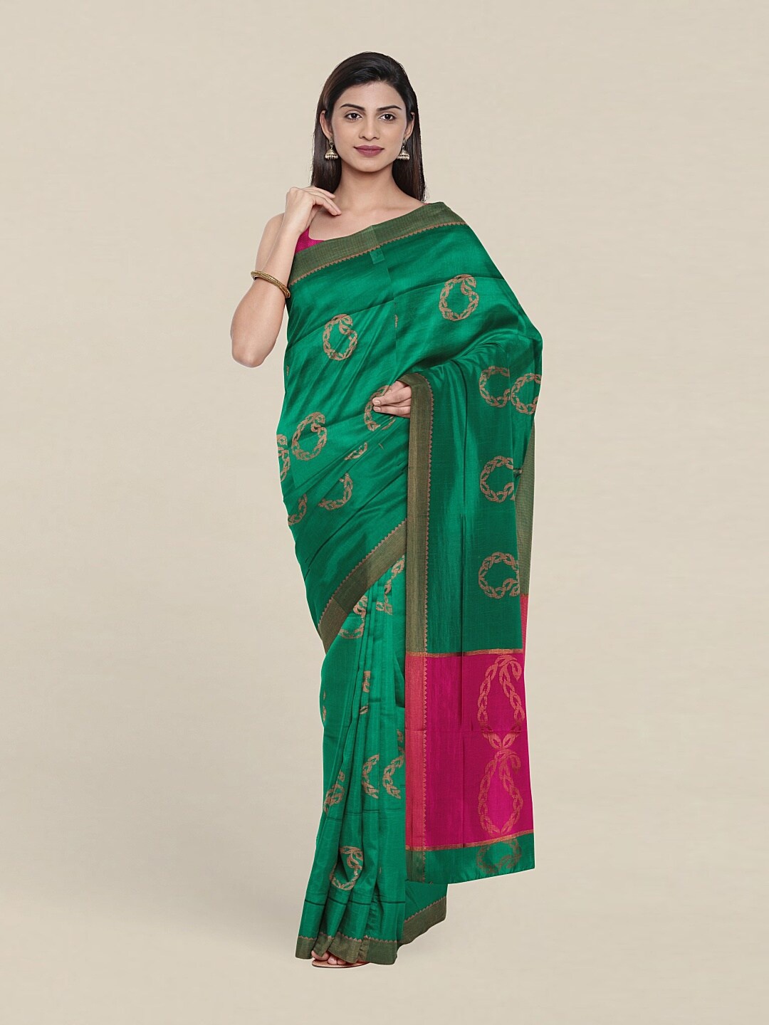 

Pothys Green & Red Woven Design Zari Pure Cotton Saree