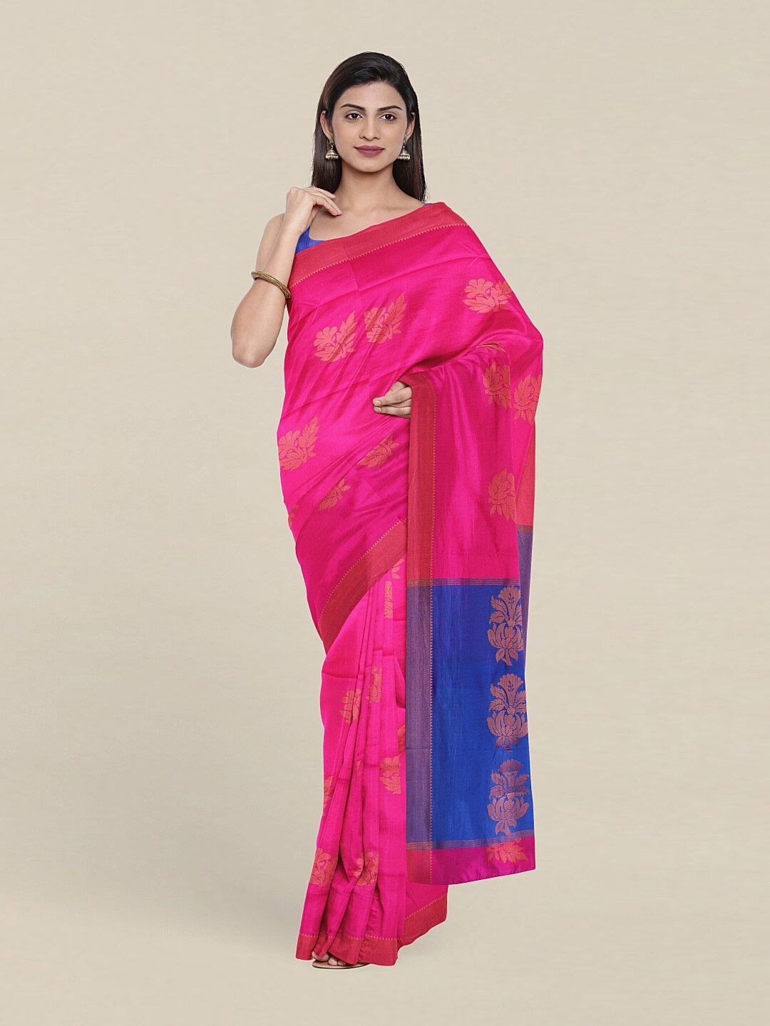 

Pothys Pink & Blue Woven Design Zari Pure Cotton Saree