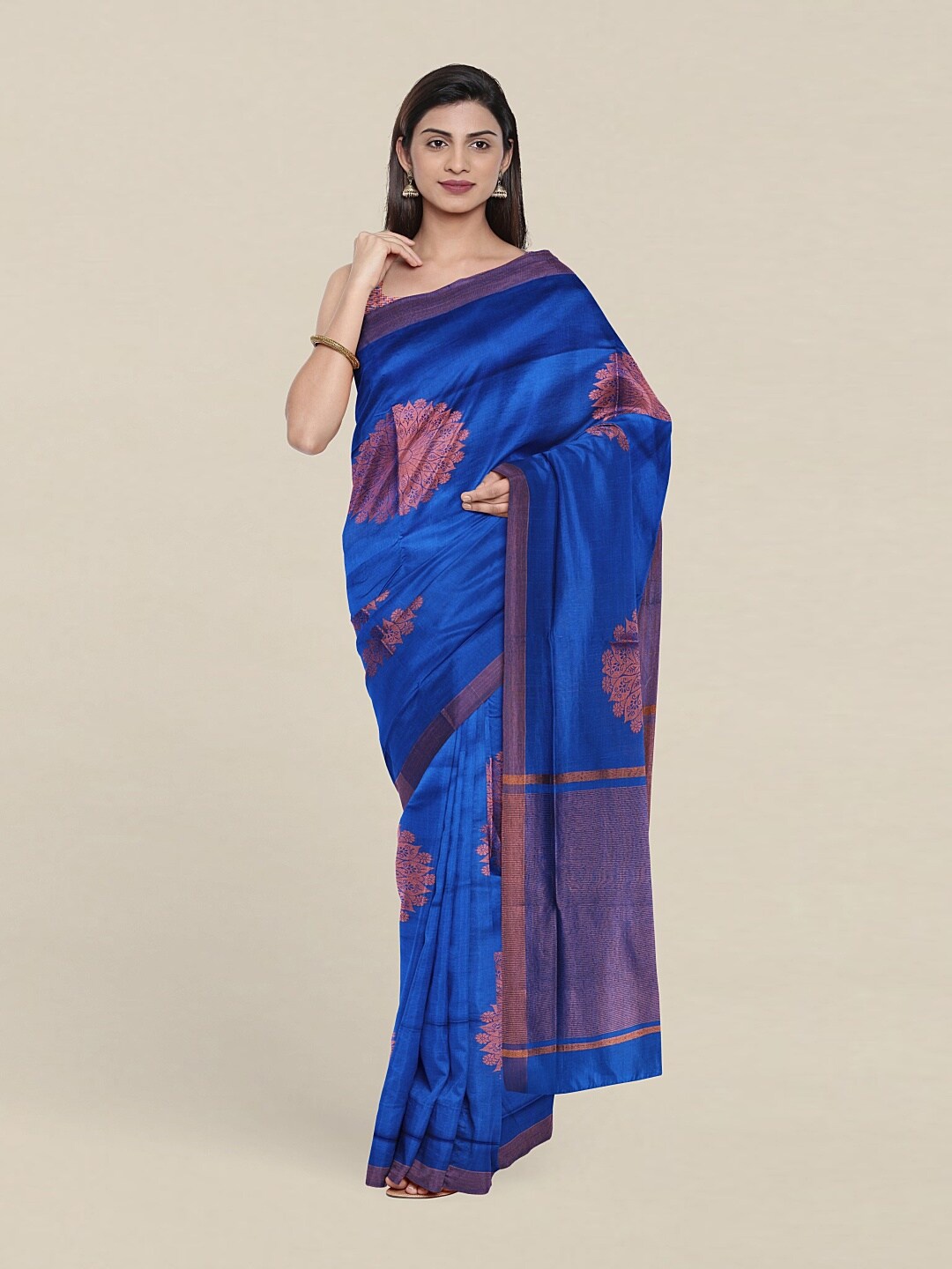 

Pothys Blue & Copper-Toned Woven Design Zari Pure Cotton Saree