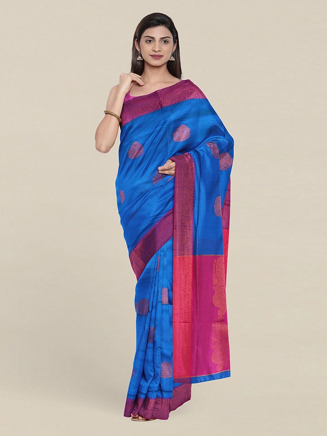 

Pothys Blue & Pink Woven Design Zari Pure Cotton Saree