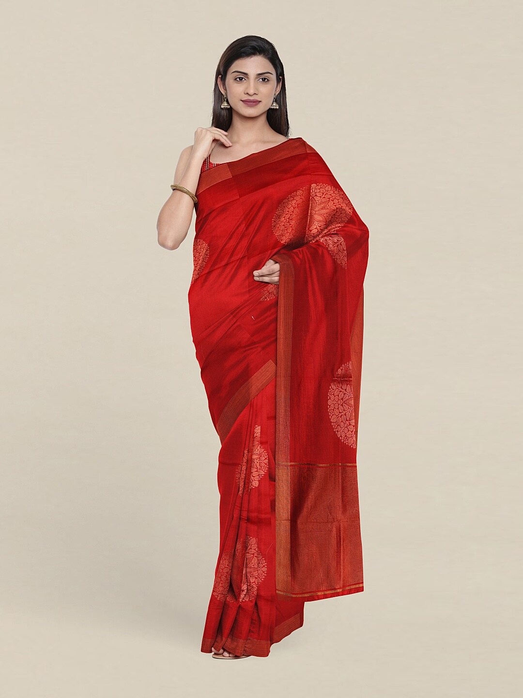 

Pothys Maroon & Copper-Toned Woven Design Zari Pure Cotton Saree