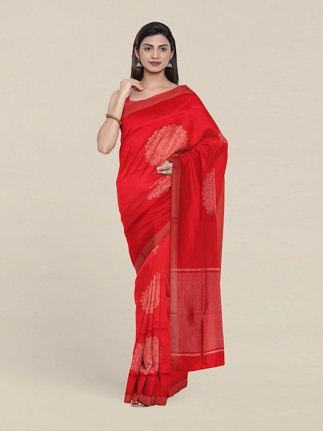 

Pothys Maroon & Copper-Toned Woven Design Zari Pure Cotton Saree