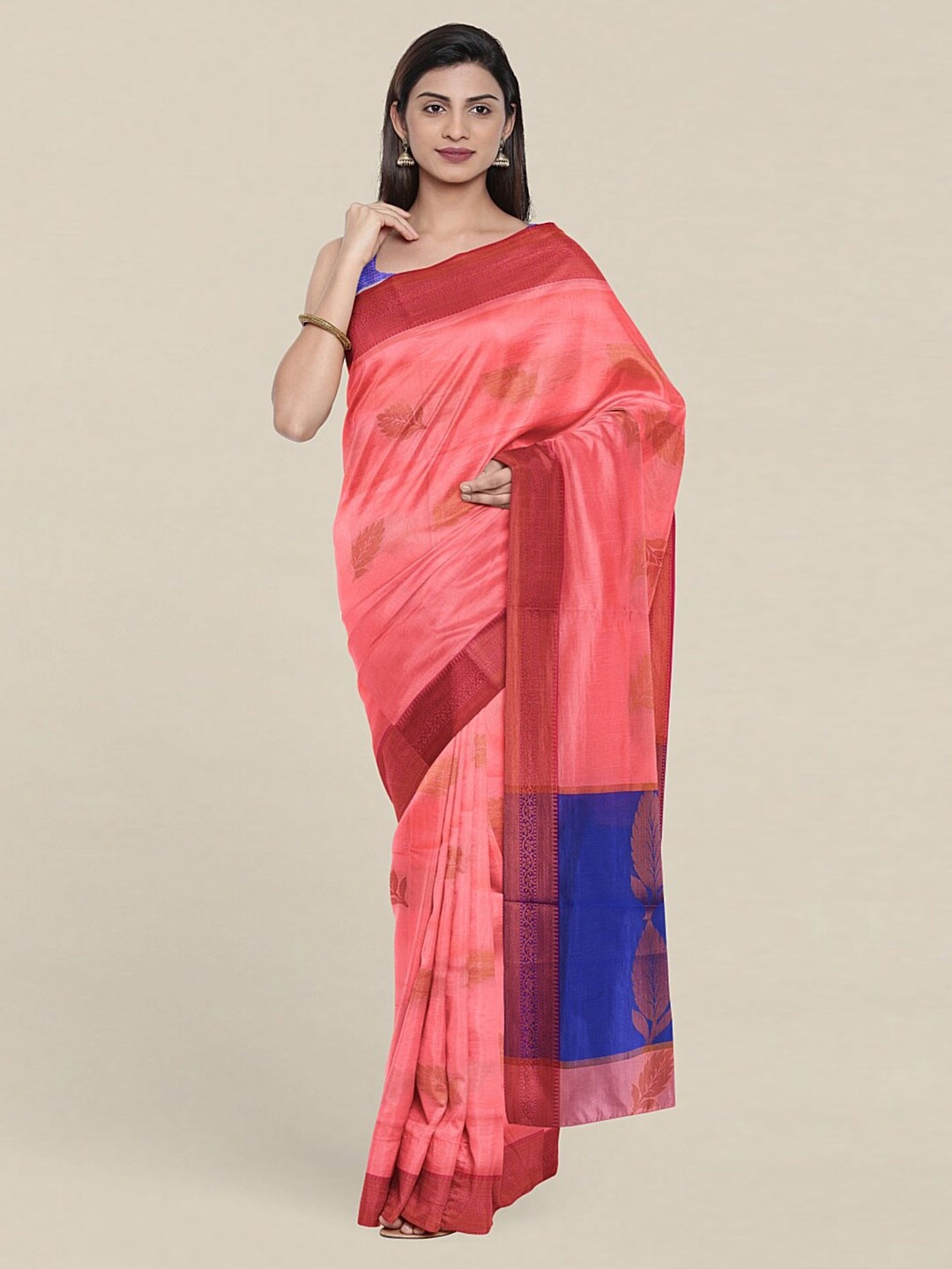 

Pothys Pink & Blue Woven Design Zari Pure Cotton Saree