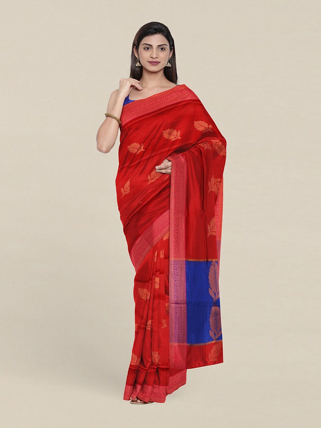 

Pothys Maroon & Blue Woven Design Zari Pure Cotton Saree
