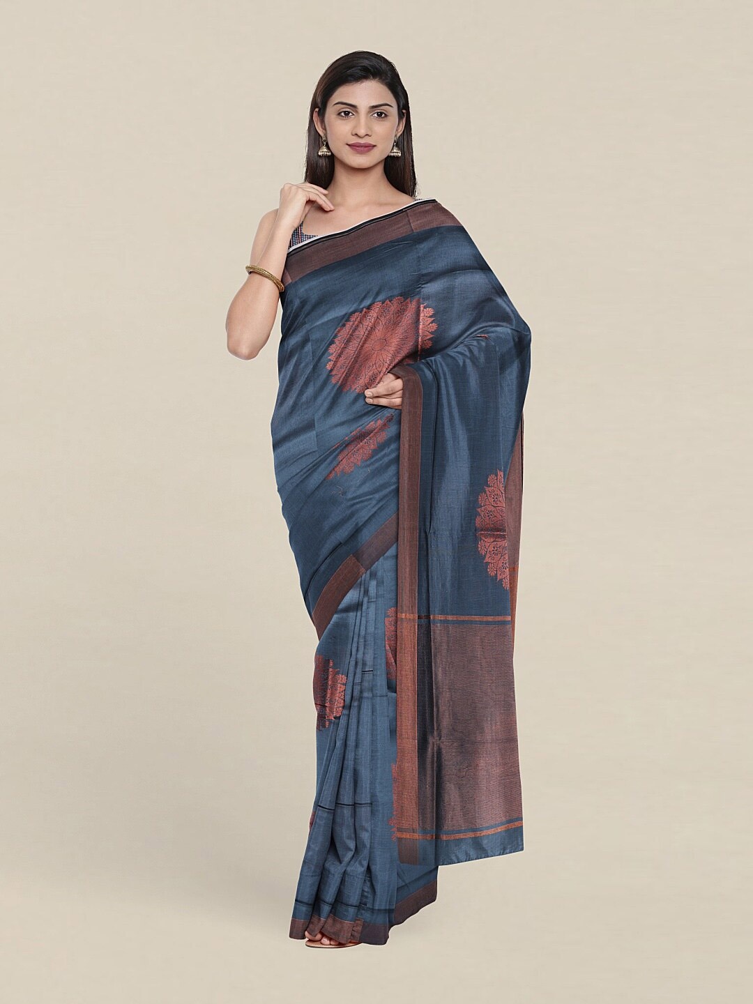 

Pothys Grey & Copper-Toned Woven Design Zari Pure Cotton Saree