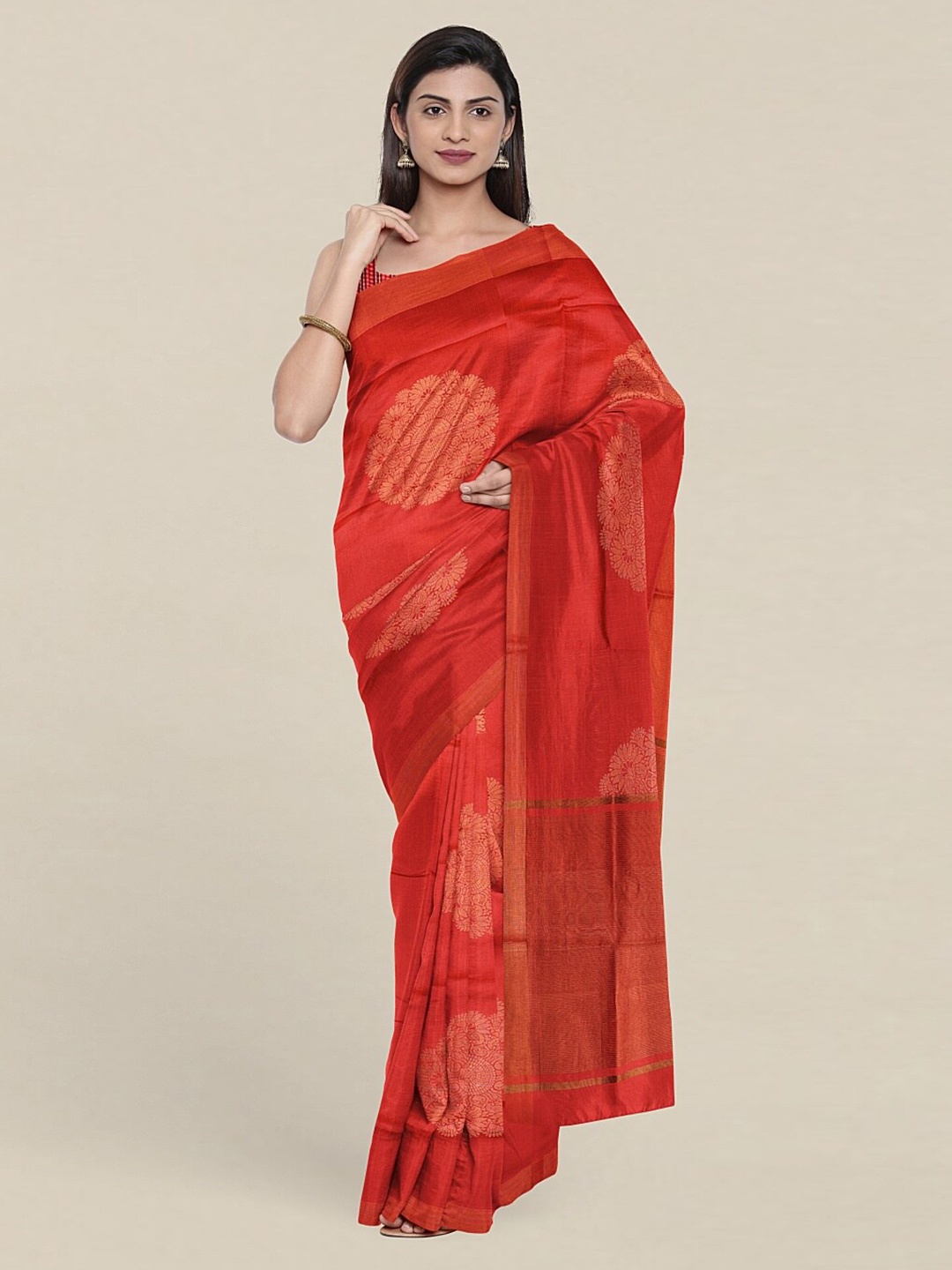 

Pothys Maroon & Copper-Toned Woven Design Zari Pure Cotton Saree