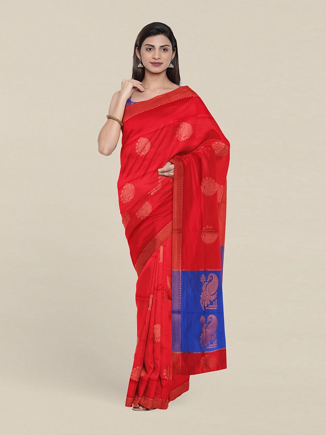 

Pothys Maroon & Blue Woven Design Zari Pure Cotton Saree