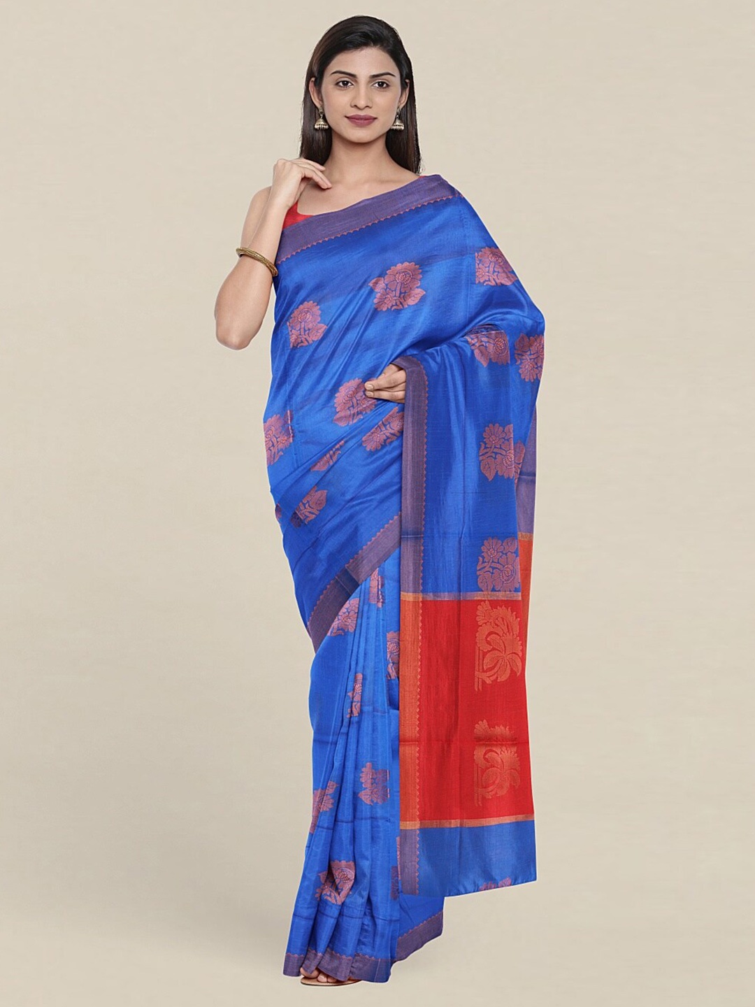 

Pothys Blue & Orange Woven Design Zari Pure Cotton Saree