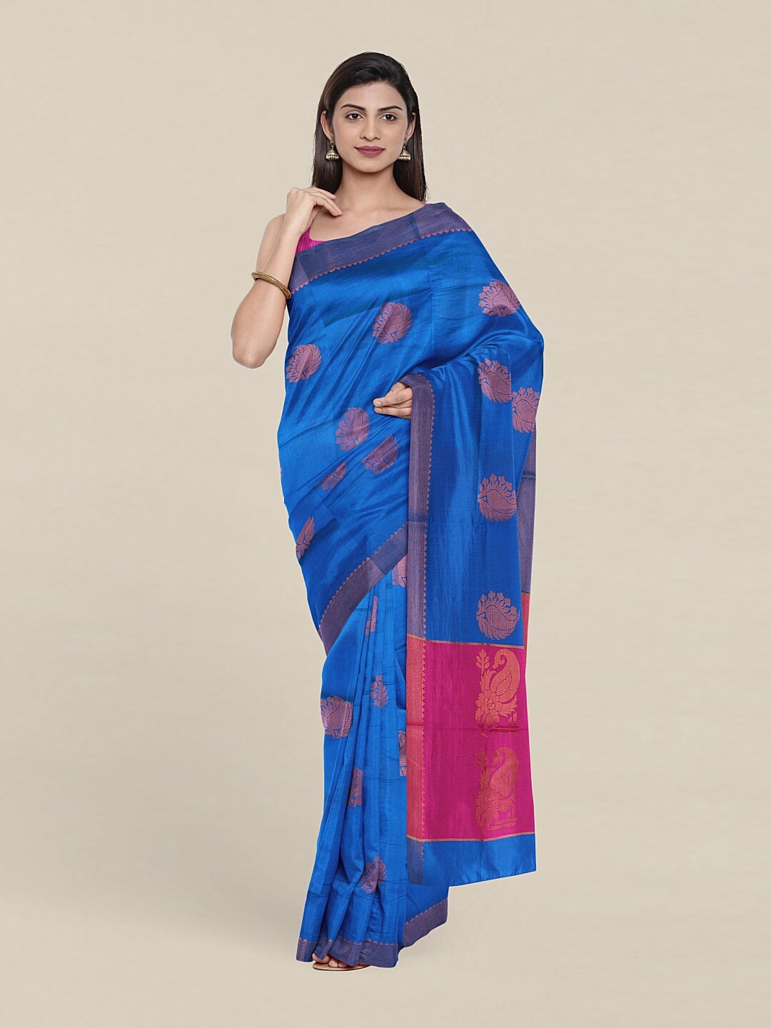 

Pothys Blue & Pink Woven Design Zari Pure Cotton Saree