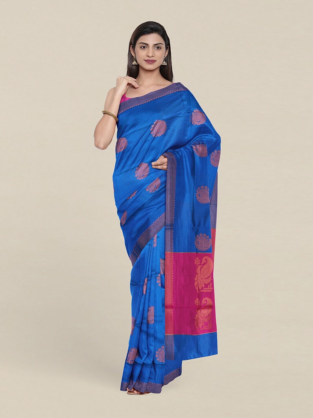 

Pothys Blue & Pink Woven Design Zari Pure Cotton Saree