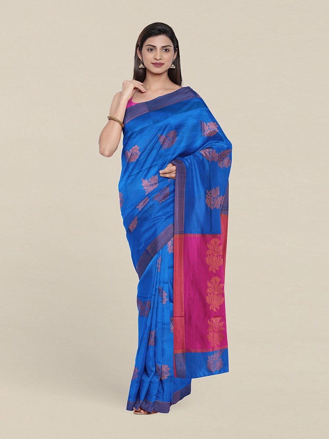 

Pothys Blue & Pink Woven Design Zari Pure Cotton Saree