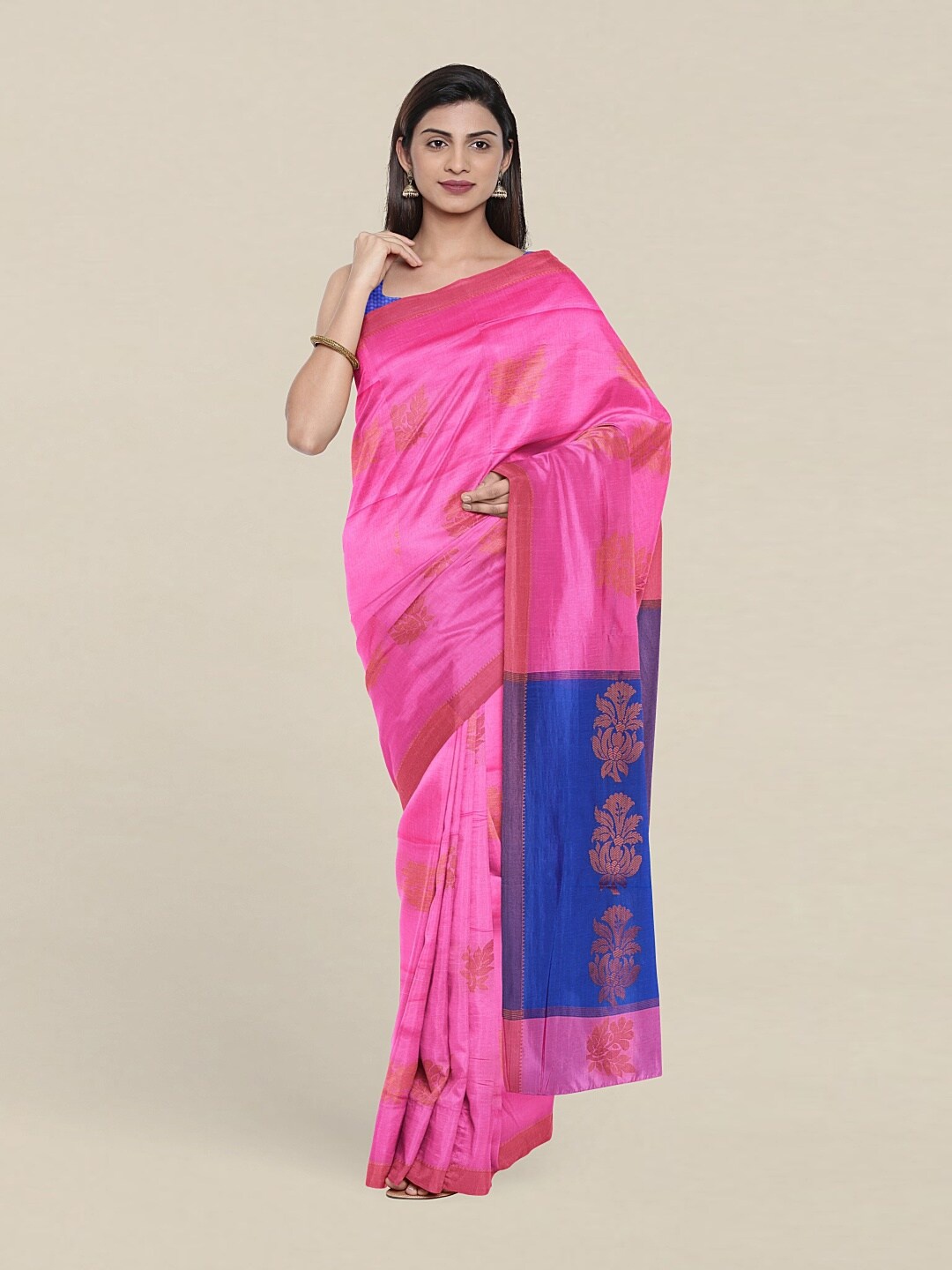 

Pothys Pink & Blue Woven Design Zari Pure Cotton Saree