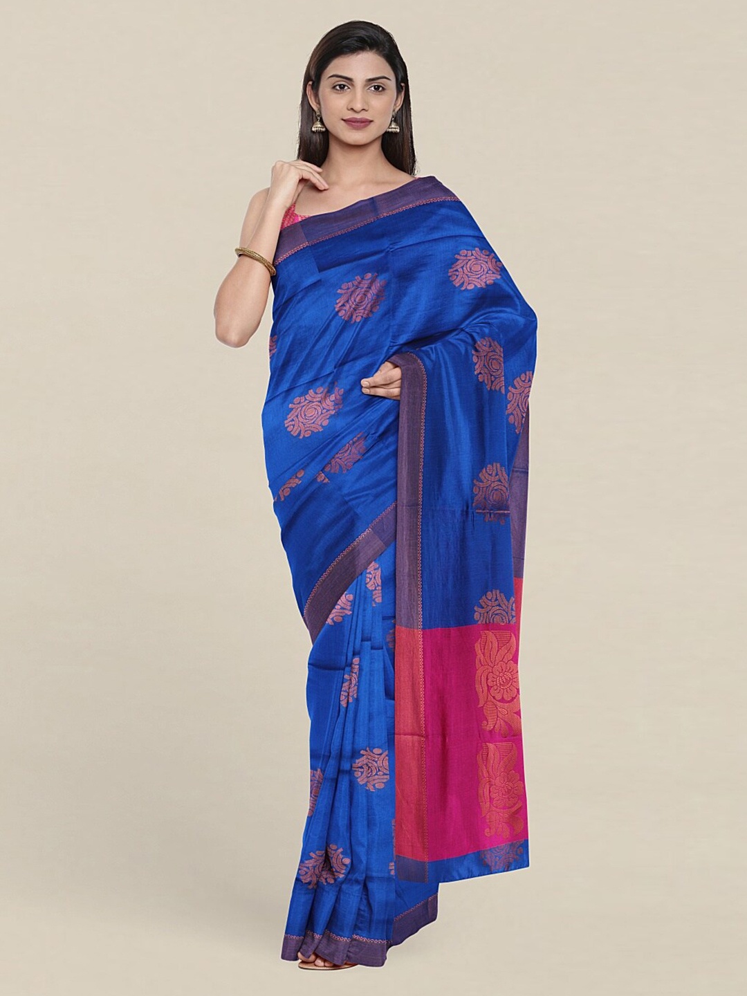 

Pothys Blue & Red Woven Design Zari Pure Cotton Saree