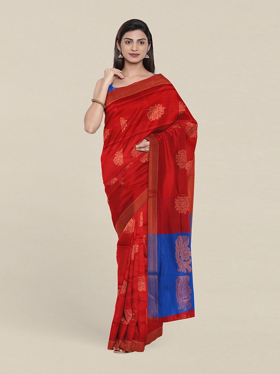 

Pothys Maroon & Blue Woven Design Zari Pure Cotton Saree